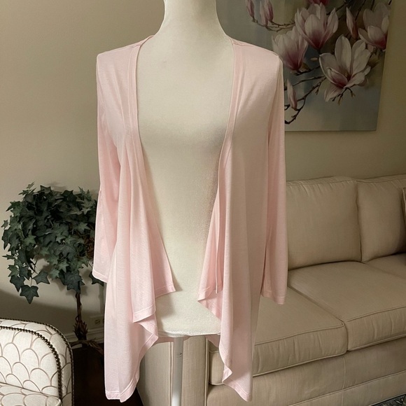 Coldwater Creek Open Front Lightweight Roll Tab Cardigan Tunic In Pale Pink - Picture 4 of 16